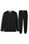 Women's Cotton Collared Buttoned Pocketed Gift Bundle and Dowry Set Black Color Pajama Set Al507 V1 - 5