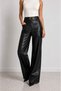 Black Belted Faux Leather Wide Leg Trousers with Pocket Detail - 4