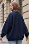 Bow Lettering Processing Navy Blue Sweat - 2