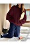 Burgundy Oversized Crew Neck Women's Knitwear Sweater - 4