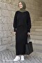 Black Knitwear Suit with Balloon Sleeves Dress