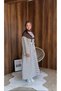 Crew Neck Lace-Up Scarf Striped Combed Cotton Fabric Full Length Dress - 5