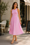 Pink Sleeveless Ribbed Top Gathered Waist Midi Dress - 2
