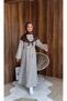 Crew Neck Lace-Up Scarf Striped Combed Cotton Fabric Full Length Dress - 3