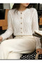 Women's Openwork Patterned Ecru Knitwear Cardigan - 2