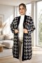Geometric Patterned Broch Detailed Long Sleeve Shal Collar Large Size Knitting Cardigan - 5