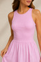 Pink Sleeveless Ribbed Top Gathered Waist Midi Dress - 3