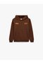 Long Sleeve Three Thread Hooded Printed Sweatshirt with Kangaroo Pocket Detail - 5