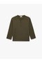 Buttoned Cotton Crew Neck Basic Long Sleeve T-Shirt - 3