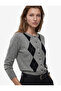 Crew Neck Long Sleeve Diamond Patterned Knitwear Cardigan - 2