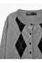 Crew Neck Long Sleeve Diamond Patterned Knitwear Cardigan - 7