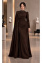 Cape Detailed Dress with Pearl Detail Evening Gown - 2