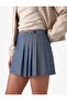 High Waist Buttoned Regular Fit Viscose Blend Pleated Mini Shorts Skirt - 4