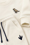 Boys' Cream Dinosaur Embroidered Cotton 2-Thread Sweatshirt and Rubber Cuffed Sweatpants Set - 4
