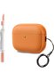 AirPods Pro 3 Protective Case,Shock-Resistant TPU Litchi Faux Anti-Drop Cover with Keychain and Cleaning Kit,Orange