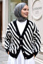 Short Black Knitwear Cardigan with Feather Stripes