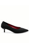 Lang Women's Satin Black Short Heeled Comfortable Sole Pointed Toe Classic Heeled Shoes - 2
