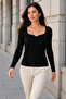 Women's Collar Detail Long Sleeve Knitwear Blouse - 2