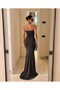 Strapless Drape Detailed Fish Maxi Evening Dress 582706 Khaki - 4