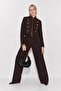 Gold Buttoned Woven Jacket-Pants Set Laz0015 Brown