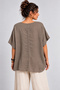 Women's Brown Linen Sequin Star Detailed Bohemian Loose Mercerized Blouse - 2