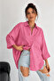 Women's Pink Cotton Oversize Short Sleeve Shirt Wide Fit Loose Blouse