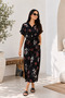 Women's Dress Long 100% Viscose Patterned Buttoned Short Sleeve Belted Shirt Collar Summer Dress - 2