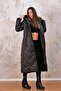 Black hooded baklava pattern long inflatable coat - 3