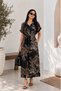 Women's Dress Long Patterned Buttoned Short Sleeve Belted Shirt Collar Summer Viscose Dress - 2