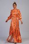 Orange Magnifying Collar Print Skirts Flounced Satin Long Dress - 4