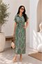 Women's Dress Long Patterned Buttoned Short Sleeve Belted Shirt Collar Summer Viscose Dress - 2