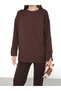 Women's Coffee Color Slit Detailed Modal Fabric Oversize Hijab Tunic Long Sleeve Sweatshirt - 2