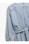 Mandarin Collar Belted Long Sleeve Scalloped Lace Detailed Viscose Mini Shirt Dress - 5