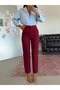 Elastic Waist Striped Trousers - Burgundy - 5