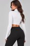Women's Zipper High Neck Finger Loop Long Sleeve Slim Fit Sport White Blouse Crop - 6