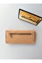 Women's Beige Crocodile Patterned Snap Fastener Multi-Compartment Long Wallet - 2