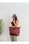 Women's Burgundy Large Shoulder Bag with Zipper, Faux Leather Tote Bag – Large Capacity, Suitable for Daily, Work, and Office Use, Laptop and Tablet Bag - 7