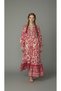Ethnic Patterned Maxi Dress Long Balloon Sleeves Gathered Fuchsia Ecru Layered Loose Viscose Dress - 7