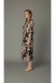 Leaf Patterned Midi Dress Ruffle Collar Wide Three-Quarter Sleeves Tie-Up Brown Summer Dress - 6