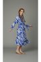 Leaf Patterned Shirt Dress Long Sleeve Pocketed Belted Blue White Loose Midi Summer Dress - 4