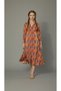 Ethnic Leaf Pattern Shirt Dress Long Sleeve Buttoned Mustard Orange Midi Summer Dress