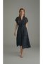 Polka Dot Shirt Dress Short Sleeve Belted Front Buttoned Navy Blue White Midi Dress