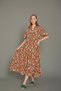 Floral Patterned Maxi Dress with Placketed Collar, Balloon Sleeves, Layered Skirt, Mustard Green Summer Dress - 5