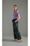 Combed Cotton Pajama Set Ruffle Sleeves V-Neck Lilac Top Floral Patterned Khaki Loose Trousers - 5