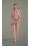Combed Cotton Sports Set Stone Embroidered V-Neck Belted Earth Pink Tunic Top Patterned Trousers