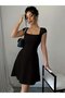 Women's Short Sleeve Square Collar Short Imported Crepe Dress - 5