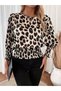 Women's Long Sleeve Crew Neck Leopard Print Modal Blouse - 2