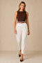 Off-White Belted Pleated High Waist Tok Fabric Carrot Pants - 5