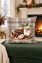 Winter Themed Decorative Throw Pillow Cover, Plaid Patterned and Cookie Figured Velvet 43X43 cm - 3