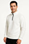 Men's Stand Collar Sweatshirt Stand Collar Half Zipper 3 Thread Ribbed Cotton Fabric - White - 4
